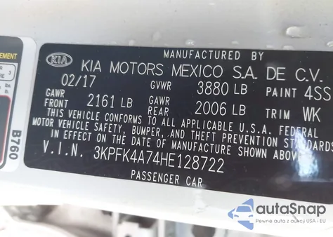 2017 Kia Forte Lx from USA, damaged, VIN 3KPFK4A74HE128722